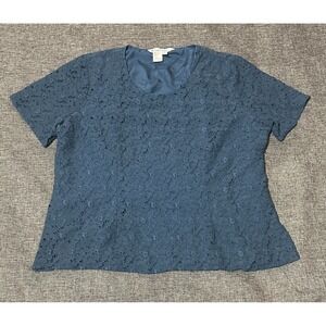 WinterSilks Women's XL Floral Lace Short Sleeve Blouse